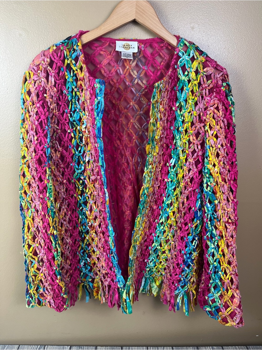 Vintage Sandy Starkman Jacket Sz XL Woven Ribbon Textile Colorful Artsy Cotton